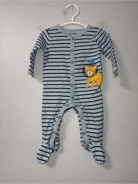 Carter's Blue & Navy Striped Lion Turtle Snap Footie Boys 6M
